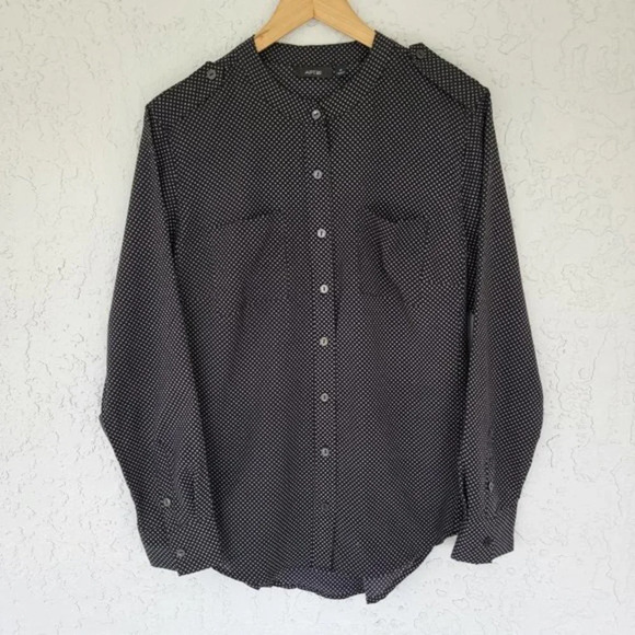 Apt 9 Long Sleeve Button Down Pin Dot Blouse Black White Womens Size M Polyester - Picture 1 of 11